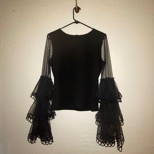NWOT Black Long Mesh Layered Bell Sleeve Blouse